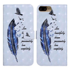For iPhone 7 Plus / 8 Plus Oil Embossed 3D Drawing Leather Phone Case(Blue Feather)
