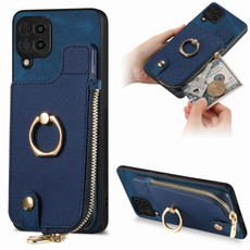 For Samsung Galaxy A22 4G Cross Leather Ring Vertical Zipper Wallet Back Phone Case(Purple)