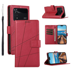 For Xiaomi Poco M4 Pro PU Genuine Leather Texture Embossed Line Phone Case(Red) For Xiaomi Poco M4 Pro PU Genuine Leather Texture Embossed Line Phone Case(Red)