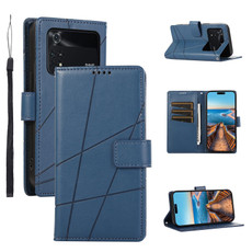For Xiaomi Poco M4 Pro PU Genuine Leather Texture Embossed Line Phone Case(Blue) For Xiaomi Poco M4 Pro PU Genuine Leather Texture Embossed Line Phone Case(Blue)