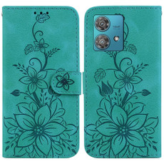 For Motorola Edge 40 Neo Lily Embossed Leather Phone Case(Green)