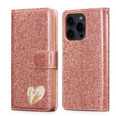 For iPhone 15 Pro Max Glitter Powder Love Leather Phone Case(Pink) For iPhone 15 Pro Max Glitter Powder Love Leather Phone Case(Pink)