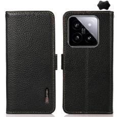 For Xiaomi 14 KHAZNEH Side-Magnetic Litchi Genuine Leather RFID Phone Case(Black) For Xiaomi 14 KHAZNEH Side-Magnetic Litchi Genuine Leather RFID Phone Case(Black)
