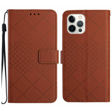 For iPhone 15 Pro Rhombic Grid Texture Leather Phone Case(Brown)