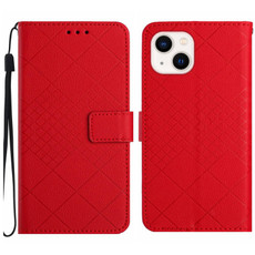 For iPhone 15 Plus Rhombic Grid Texture Leather Phone Case(Red)