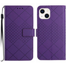 For iPhone 14 Plus Rhombic Grid Texture Leather Phone Case(Purple)