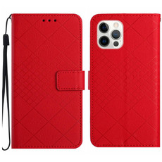 For iPhone 15 Pro Max Rhombic Grid Texture Leather Phone Case(Red)