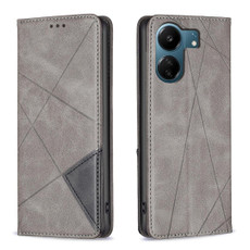 For Xiaomi Redmi 13C Rhombus Texture Magnetic Leather Phone Case(Grey) For Xiaomi Redmi 13C Rhombus Texture Magnetic Leather Phone Case(Grey)