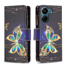 For Xiaomi Redmi 13C Colored Drawing Pattern Zipper Leather Phone Case(Gold Butterfly) For Xiaomi Redmi 13C Colored Drawing Pattern Zipper Leather Phone Case(Gold Butterfly)