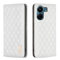 For Xiaomi Redmi 13C Diamond Lattice Magnetic Leather Flip Phone Case(White) For Xiaomi Redmi 13C Diamond Lattice Magnetic Leather Flip Phone Case(White)