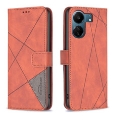 For Xiaomi Redmi 13C Magnetic Buckle Rhombus Texture Leather Phone Case(Brown) For Xiaomi Redmi 13C Magnetic Buckle Rhombus Texture Leather Phone Case(Brown)