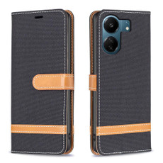 For Xiaomi Redmi 13C Color Block Denim Texture Leather Phone Case(Black) For Xiaomi Redmi 13C Color Block Denim Texture Leather Phone Case(Black)