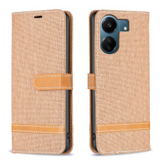For Xiaomi Redmi 13C Color Block Denim Texture Leather Phone Case(Brown) For Xiaomi Redmi 13C Color Block Denim Texture Leather Phone Case(Brown)