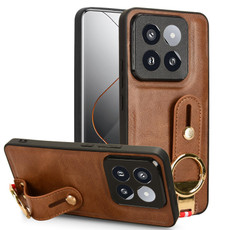 For Xiaomi 14 Pro Wristband Leather Back Phone Case(Brown) For Xiaomi 14 Pro Wristband Leather Back Phone Case(Brown)