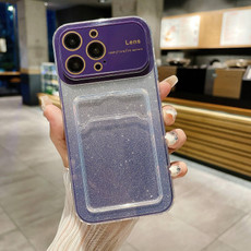 For iPhone 11 Pro Large Window Gradient Glitter Phone Case with Card Slot(Dark Purple)