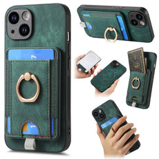 For iPhone 13 Retro Splitable Magnetic Card Bag Leather Phone Case(Green)