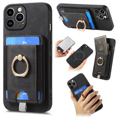 For iPhone 13 Pro Max Retro Splitable Magnetic Card Bag Leather Phone Case(Black)