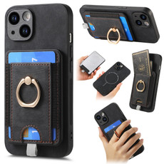 For iPhone 14 Plus Retro Splitable Magnetic Card Bag Leather Phone Case(Black)