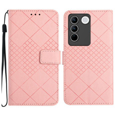 For vivo V27 / V27 Pro Global Rhombic Grid Texture Leather Phone Case(Pink) For vivo V27 / V27 Pro Global Rhombic Grid Texture Leather Phone Case(Pink)