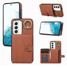 For Samsung Galaxy Galaxy S22 5G Brushed Texture Wallet Ring Holder Phone Case(Brown)