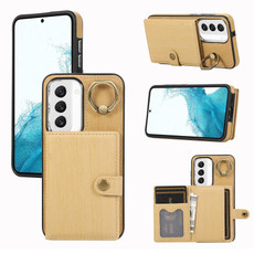 For Samsung Galaxy Galaxy S22 5G Brushed Texture Wallet Ring Holder Phone Case(Yellow)