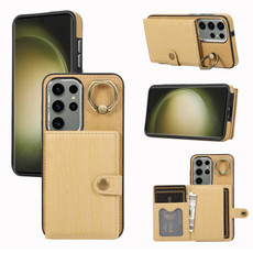 For Samsung Galaxy Galaxy S23 Ultra 5G Brushed Texture Wallet Ring Holder Phone Case(Yellow) For Samsung Galaxy Galaxy S23 Ultra 5G Brushed Texture Wallet Ring Holder Phone Case(Yellow)