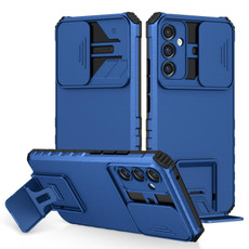 For Samsung Galaxy A34 5G Stereoscopic Holder Sliding Camshield Phone Case(Blue)