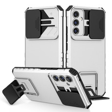 For Samsung Galaxy A34 5G Stereoscopic Holder Sliding Camshield Phone Case(White)