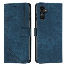 For Samsung Galaxy A15 Skin Feel Stripe Pattern Leather Phone Case with Lanyard(Blue)