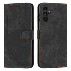 For Samsung Galaxy A15 Skin Feel Stripe Pattern Leather Phone Case with Lanyard(Black)