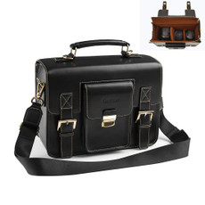 Cwatcun D83 Vintage Small Camera Case Leather Camera Messenger Bag, Size:30 x 21.5 x 12.5cm(Black)