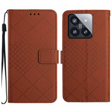 For Xiaomi 14 Pro Rhombic Grid Texture Leather Phone Case(Brown)