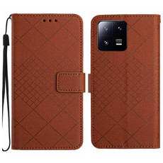 For Xiaomi 13 Rhombic Grid Texture Leather Phone Case(Brown)