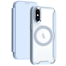 For iPhone XS MagSafe RFID Blocking Adsorption Flip Leather Phone Case(Blue)
