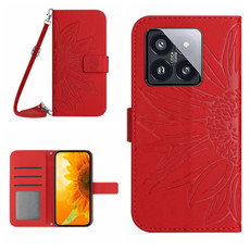 For Xiaomi 14 Skin Feel Sun Flower Embossed Flip Leather Phone Case with Lanyard(Red) For Xiaomi 14 Skin Feel Sun Flower Embossed Flip Leather Phone Case with Lanyard(Red)