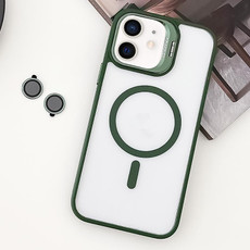 For iPhone 12 MagSafe Acrylic Hybrid TPU Holder Phone Case with Lens film(Green)