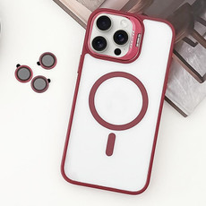 For iPhone 15 Pro Max MagSafe Acrylic Hybrid TPU Holder Phone Case with Lens film(Red)