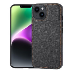 For iPhone 14 Litchi Pattern Stitched Side-mounted Phone Case(Black)