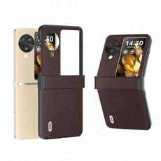 For OPPO Find N3 Flip ABEEL Hinge Genuine Leather Elegant Black Edge Phone Case(Coffee)