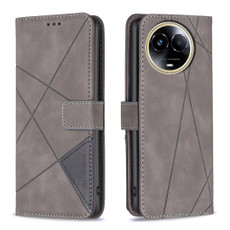 For Realme 11 5G Magnetic Buckle Rhombus Texture Leather Phone Case(Grey)