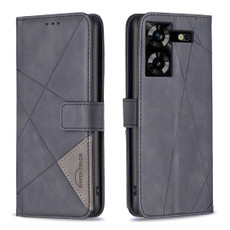 For Tecno Pova 5 Magnetic Buckle Rhombus Texture Leather Phone Case(Black)