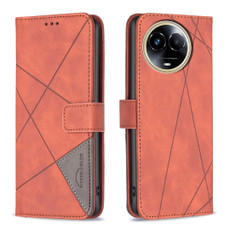 For Realme 11 5G Magnetic Buckle Rhombus Texture Leather Phone Case(Brown)