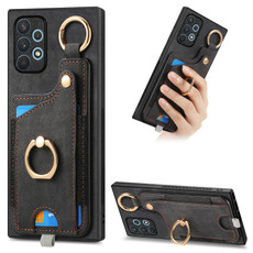 For Samsung Galaxy A32 4G Retro Skin-feel Ring Card Bag Phone Case with Hang Loop(Black)