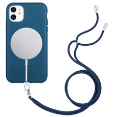 For iPhone 12 Wheat MagSafe Magnetic Straw Material + TPU Phone Case with Lanyard(Blue)