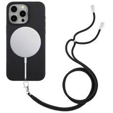 For iPhone 11 Pro Wheat MagSafe Magnetic Straw Material + TPU Phone Case with Lanyard(Black)