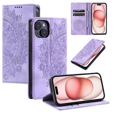 For iPhone 14 Totem Embossed Magnetic Leather Phone Case(Purple)