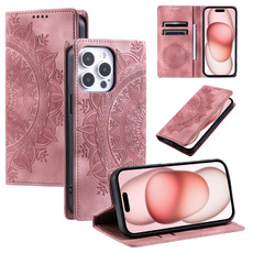 For iPhone 14 Pro Max Totem Embossed Magnetic Leather Phone Case(Rose Gold)