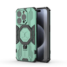 For iPhone 15 Pro MagSafe Supersonic Armor Holder PC Hybrid TPU Phone Case(Green)