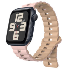 For Apple Watch SE 2023 44mm Reverse Buckle Two Color Magnetic Silicone Watch Band(Pink+Grey)