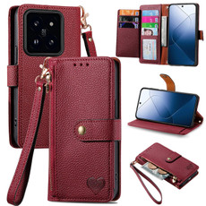 For Xiaomi 14pro Love Zipper Lanyard Leather Phone Case(Red)
